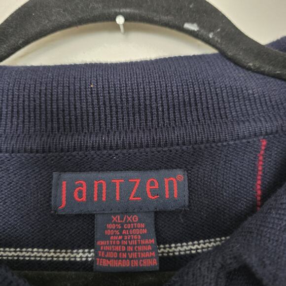 Vintage Jantzen Plaid Collared Sweater Mens XL Navy Blue Preppy Golf 90s Retro - Picture 6 of 8